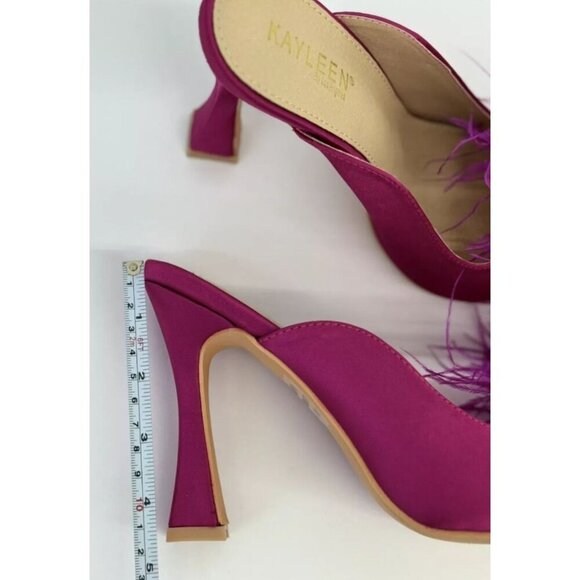KAYLEEN / Cailin-20 / Pink Satin / Mule Heels / With Feather Embellishment - Picture 6 of 8